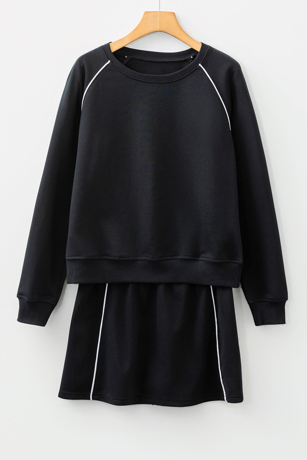 Contrast Piping Crewneck Pullover and Mini Skirt Set