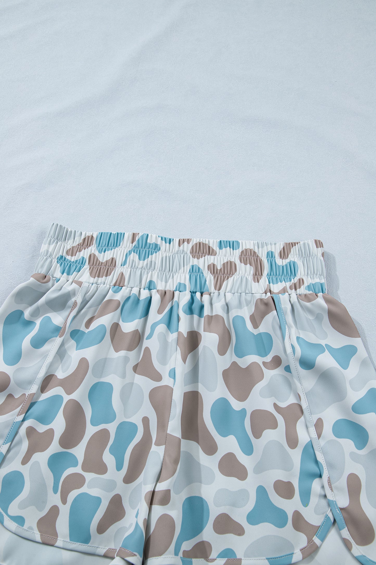 Sky Blue Western Camo Print High Waist Athleisure Shorts