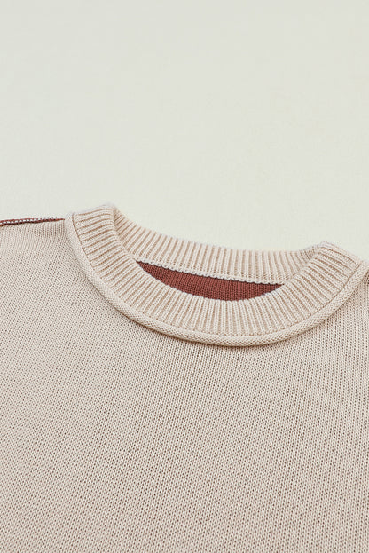 Colorblock Bishop Sleeve Ribbed Knit Sweater