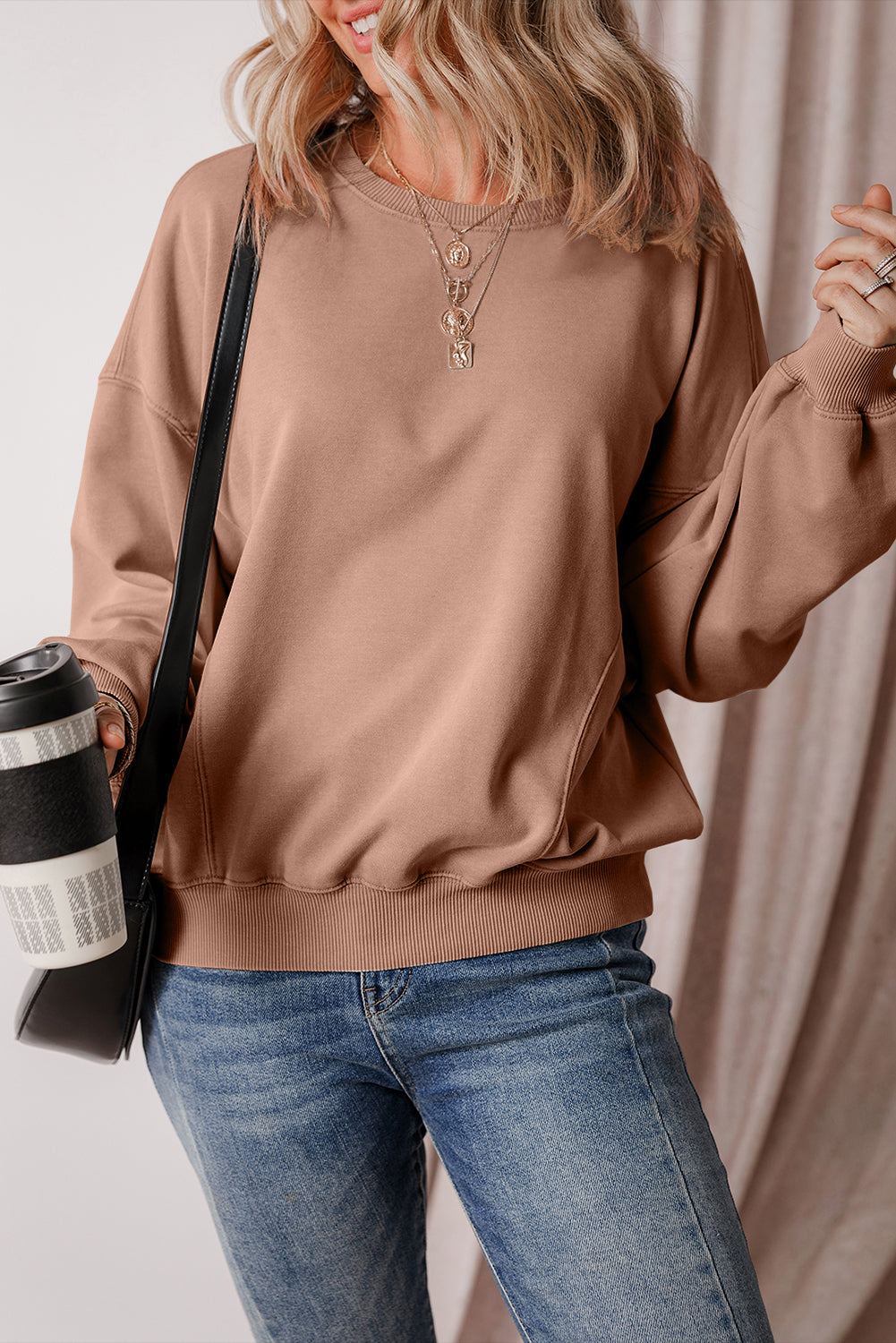 Orchid Petal Exposed Seam Batwing Sleeve Drop Shoulder Sweatshirt