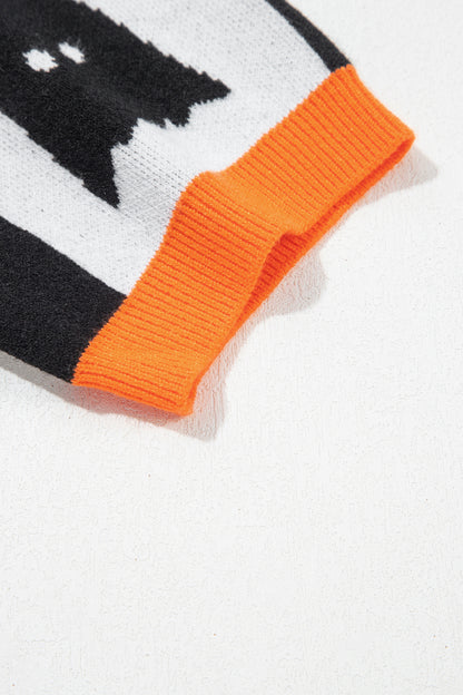 Halloween Ghost Checkered Short Sleeve Knit Sweater