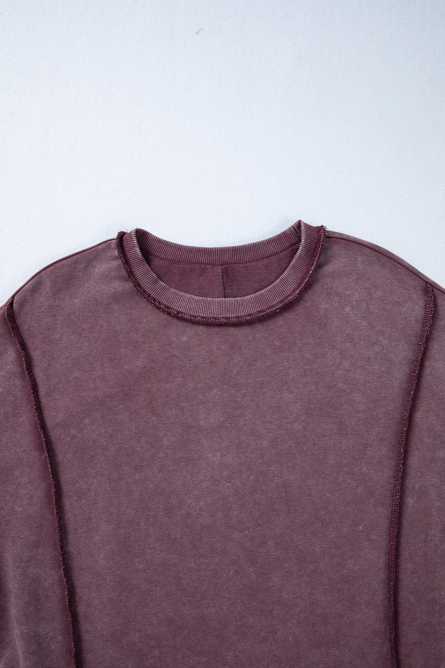 Mineral Wash Exposed Seam Sweatshirt Side Slit Casual Pullover