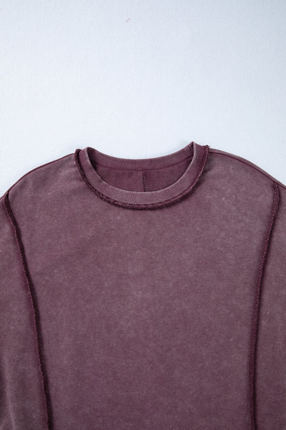 Mineral Wash Exposed Seam Sweatshirt Side Slit Casual Pullover