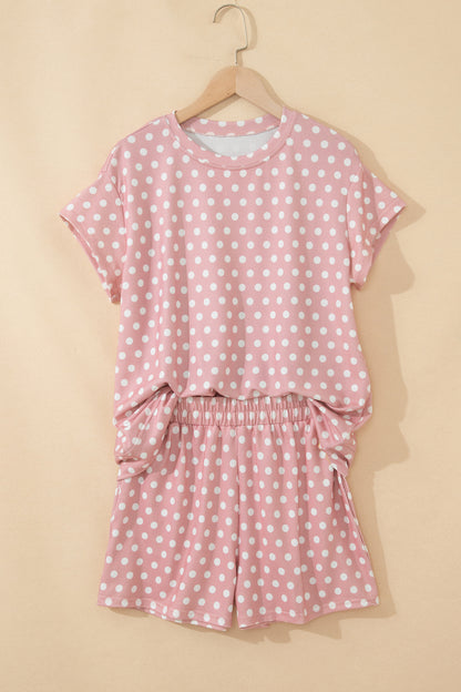 Polka Dot Lounge Short Set Casual Two Piece Outfit