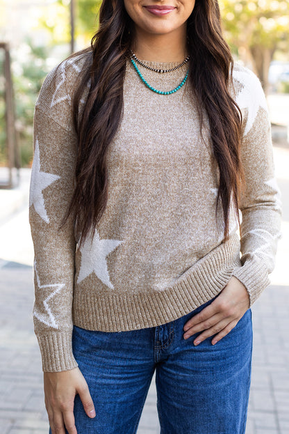 Green Star Pattern Drop Shoulder Sweater