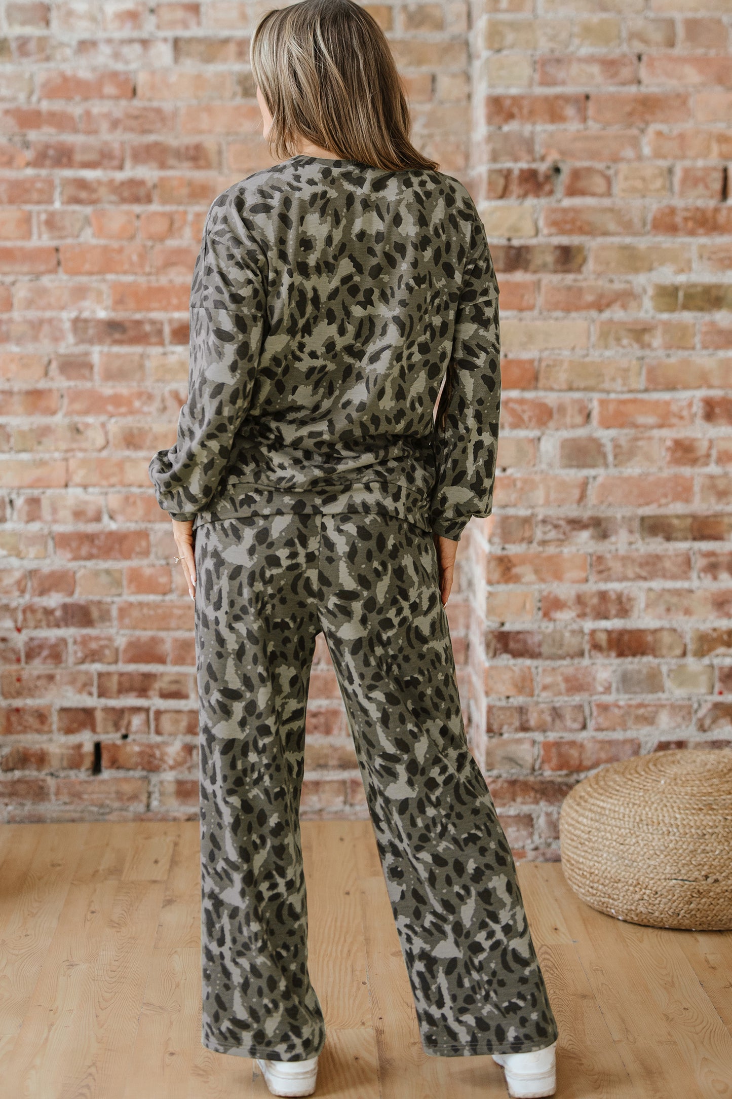 Leopard Print Pullover Two Piece Lounge Set