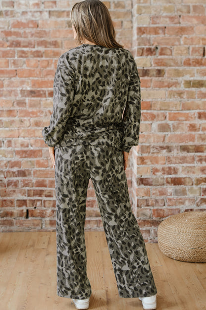 Leopard Print Pullover Two Piece Lounge Set