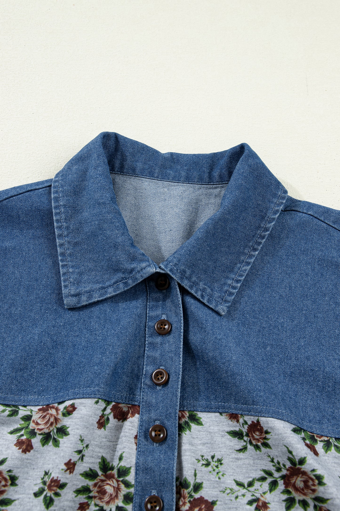 Floral Color Block Polo Henley Button Casual Top