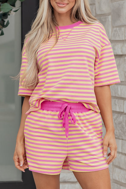 Striped Two Piece Lounge Set Womens Tee and Shorts