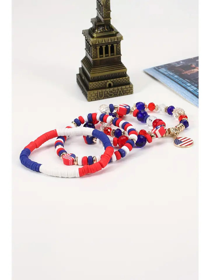 Red Patriotic Beaded Layered Bracelet Flag Day July 4th