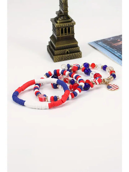 Red Patriotic Beaded Layered Bracelet Flag Day July 4th