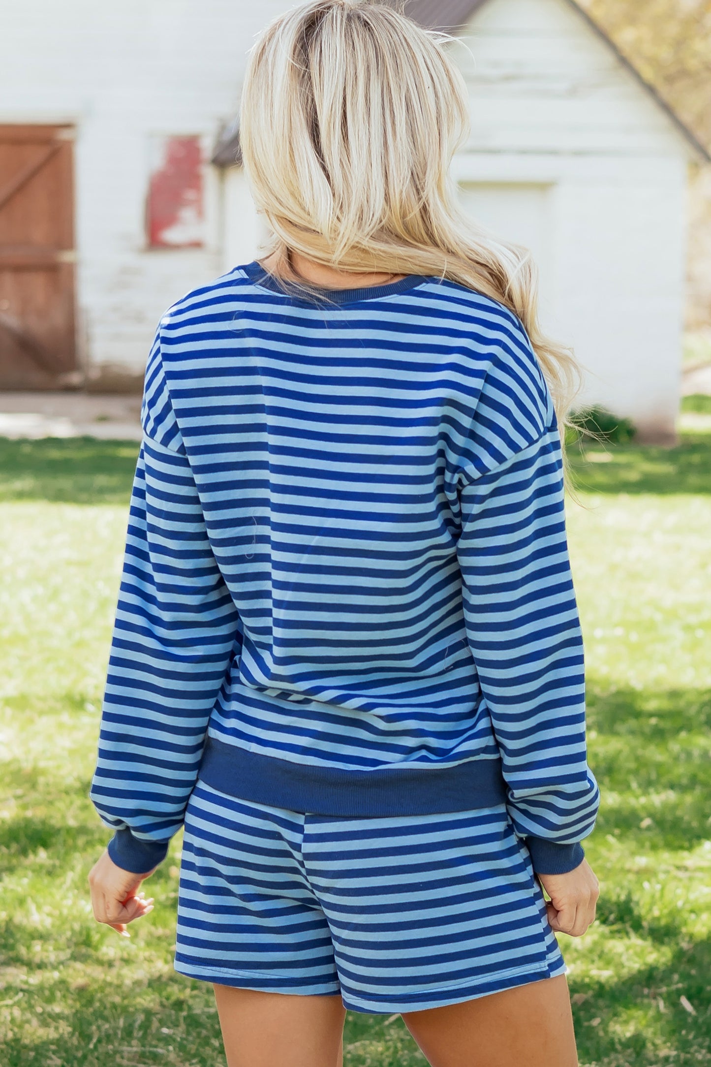 Striped Lounge Set Long Sleeve Top and Shorts Set