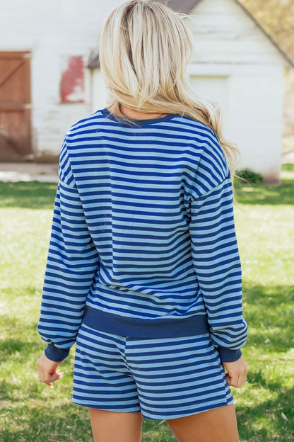 Striped Lounge Set Long Sleeve Top and Shorts Set