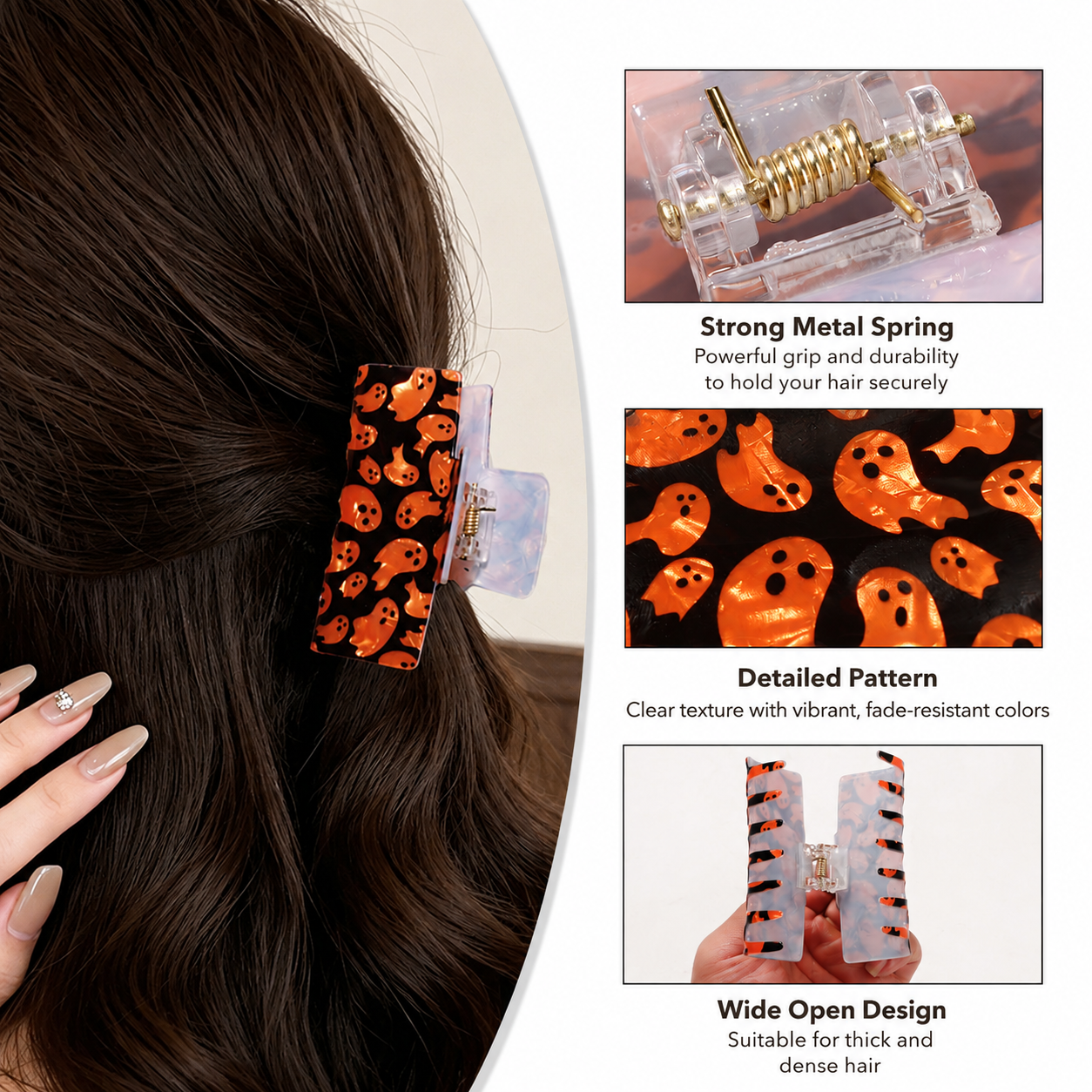 Halloween Claw Hair Clip Ghost Spider Skull Print