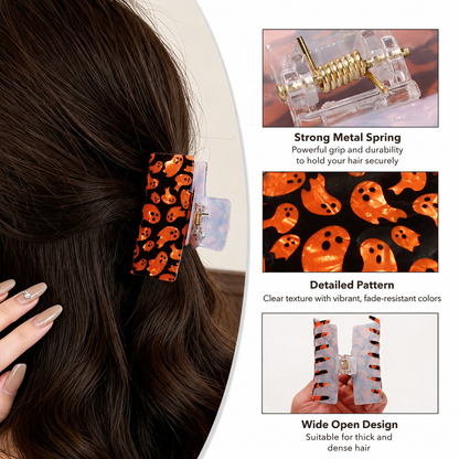Halloween Claw Hair Clip Ghost Spider Skull Print
