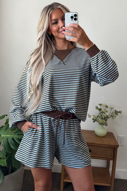 Women's Striped Oversized Contrast Trim 2-Piece Set
