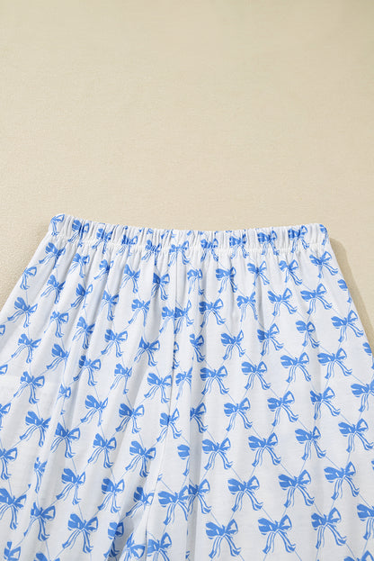 Soft Bow Print Long Sleeve Pajama Set with Pants