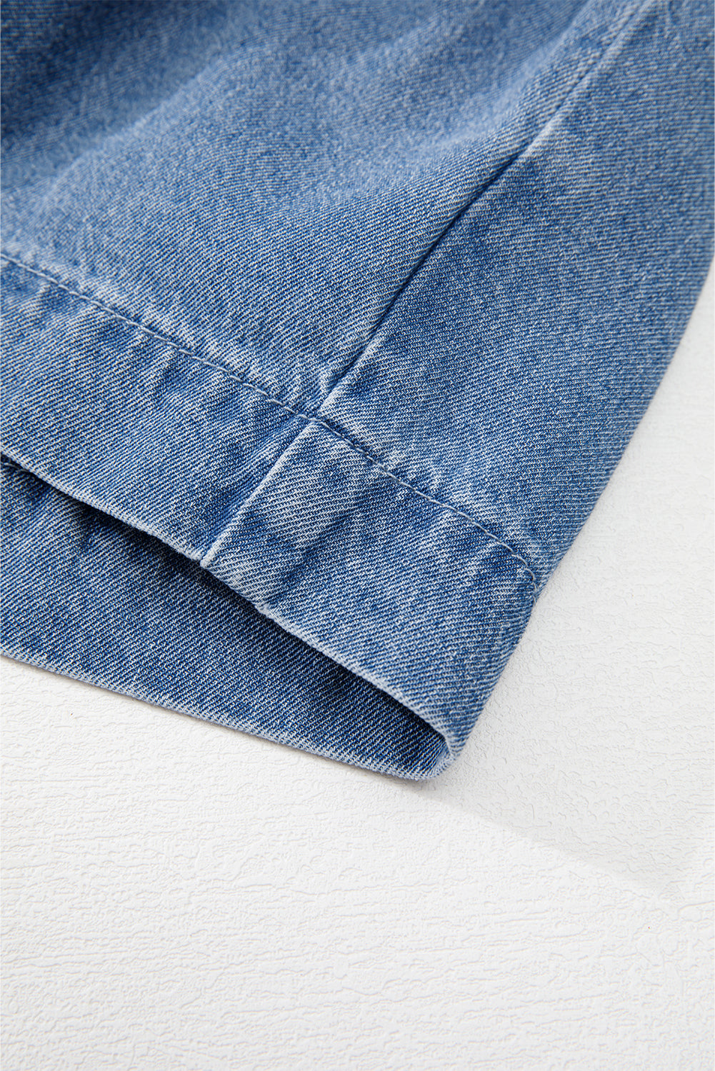 Blue Denim Tie Front Puff Sleeve Peplum Blouse