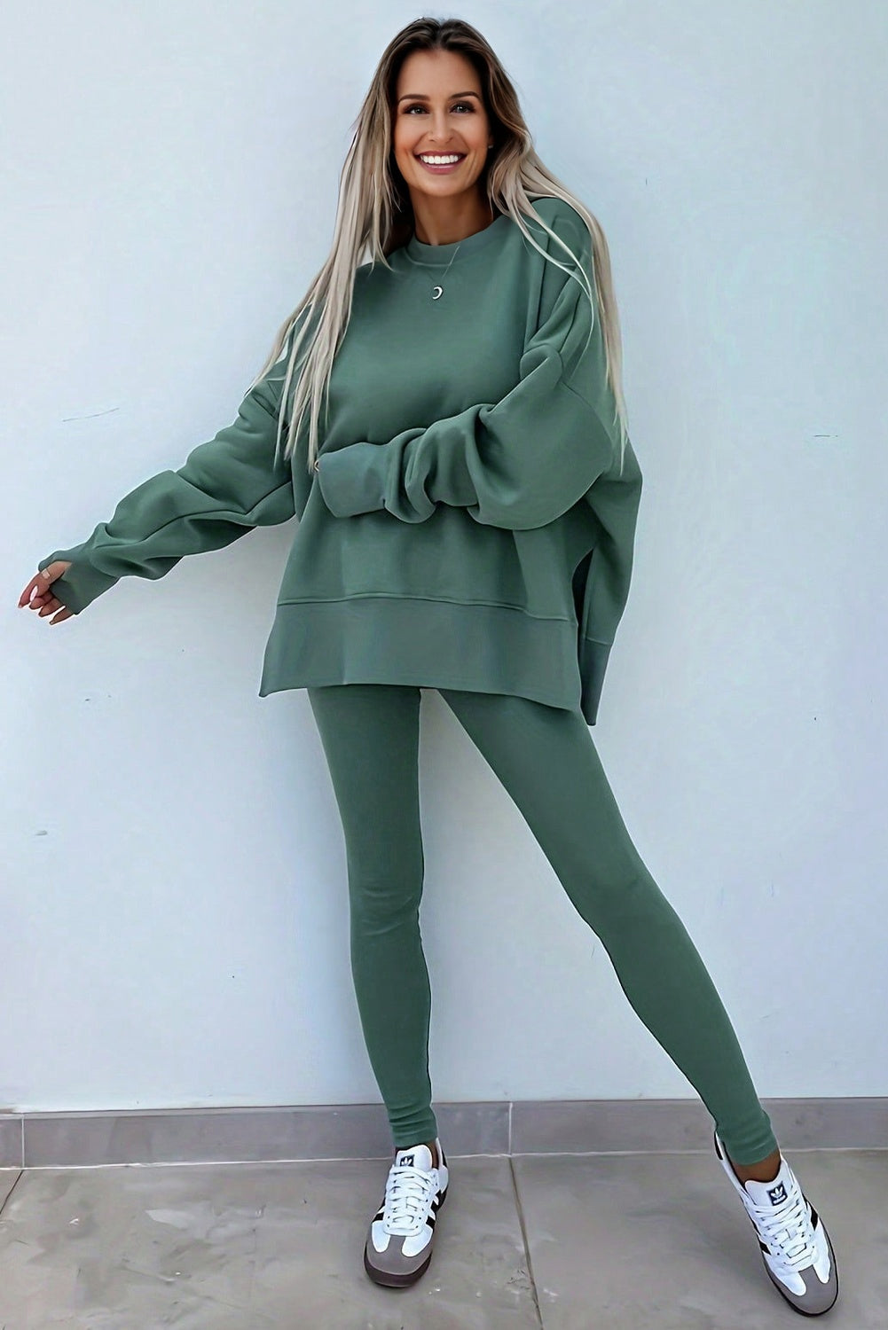 Customizable  Solid Oversized Sweatshirt and Ribbed Leggings Set
