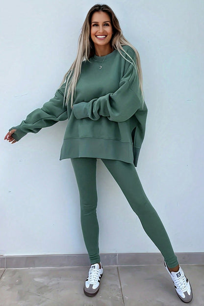 Customizable  Solid Oversized Sweatshirt and Ribbed Leggings Set