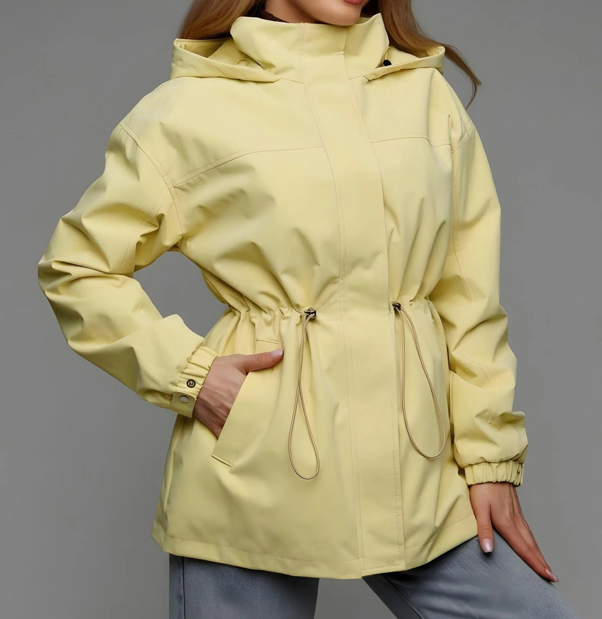 Women's Hooded Drawstring Waist Windbreaker Jacket