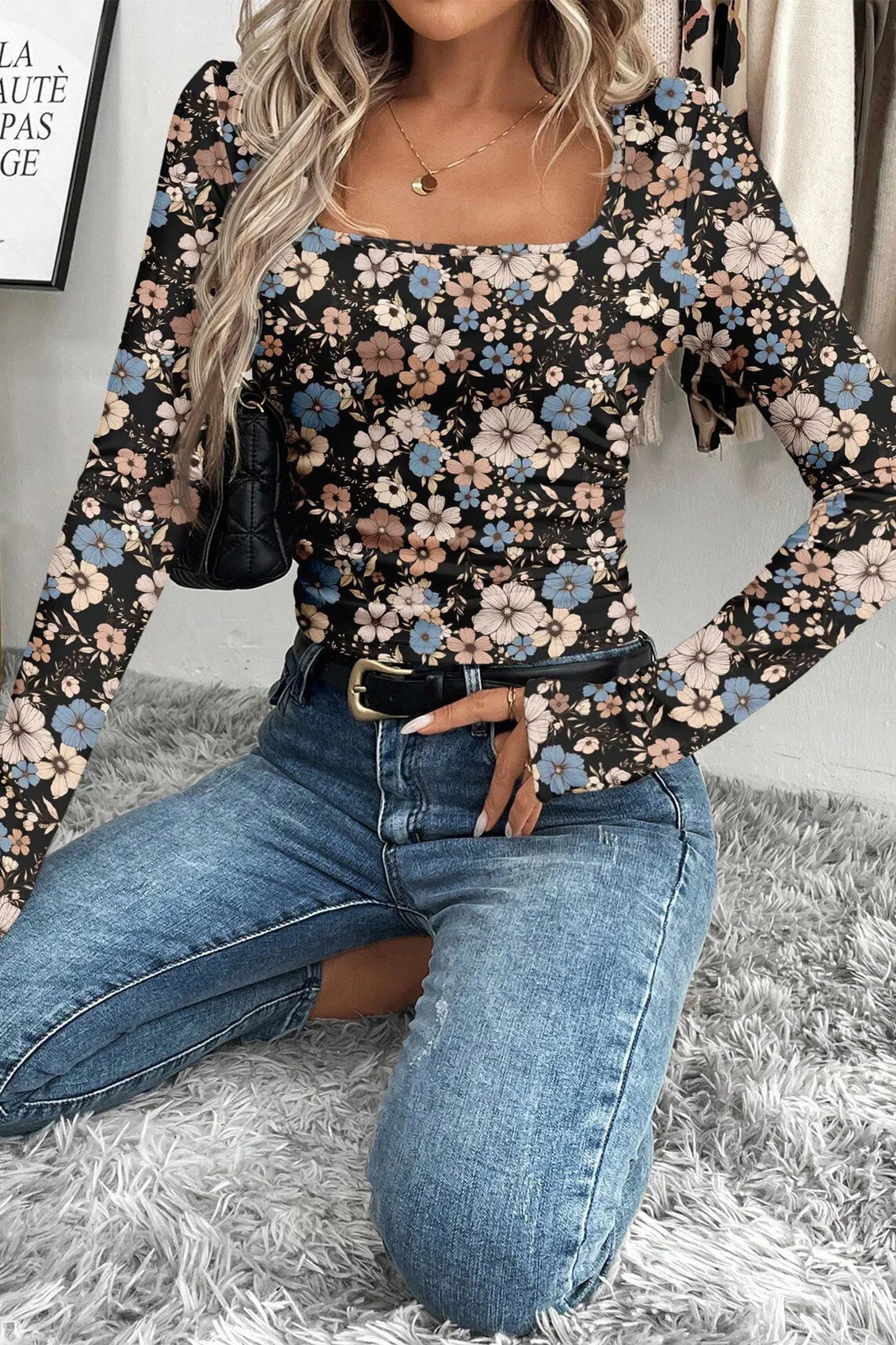 Brown Leopard Print Slim Long Sleeve T Shirt