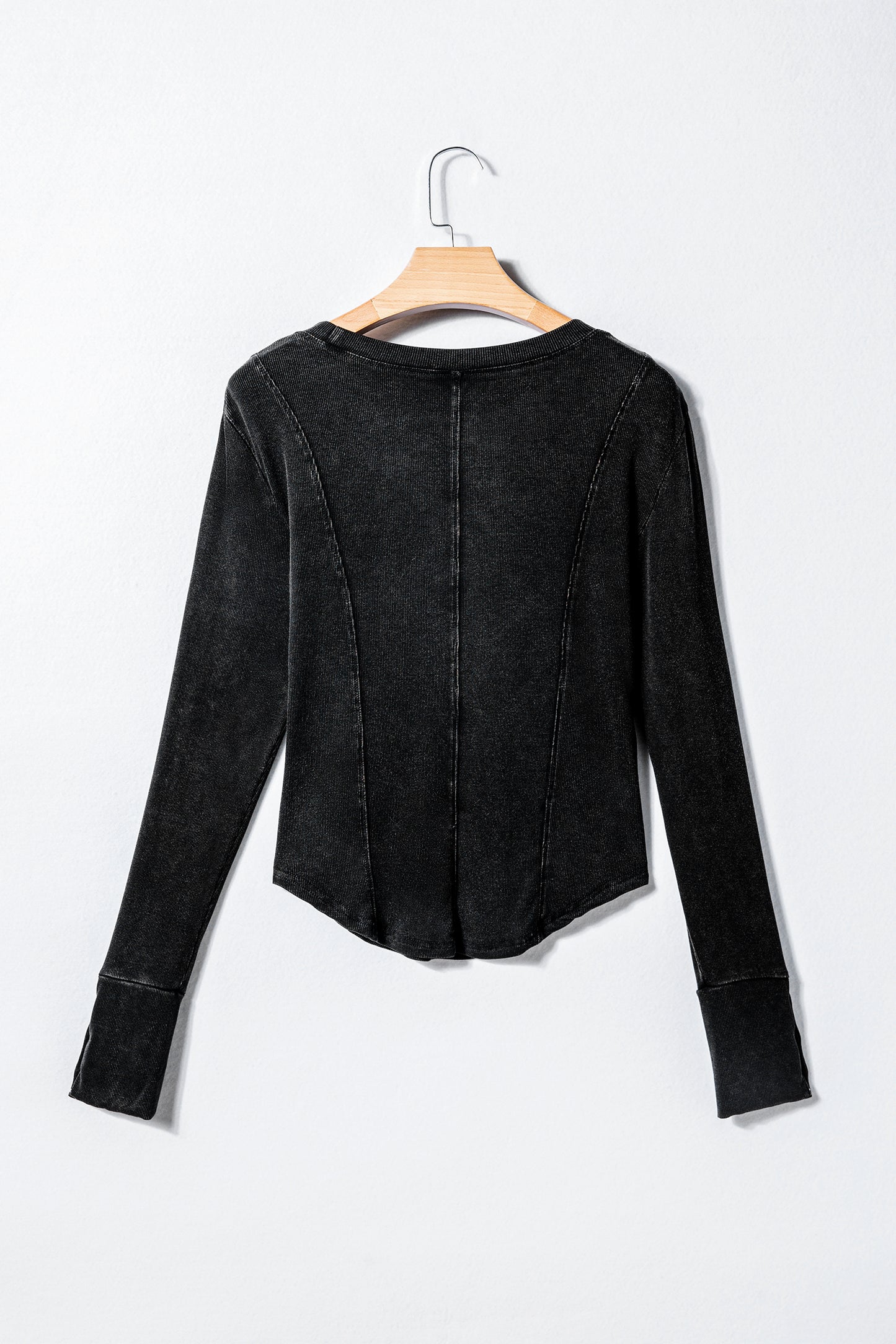 Coffee Exposed Seam Ribbed Long Sleeve Top