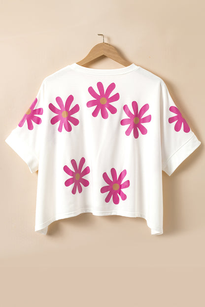 White Daisy Flower Printed Casual T Shirt