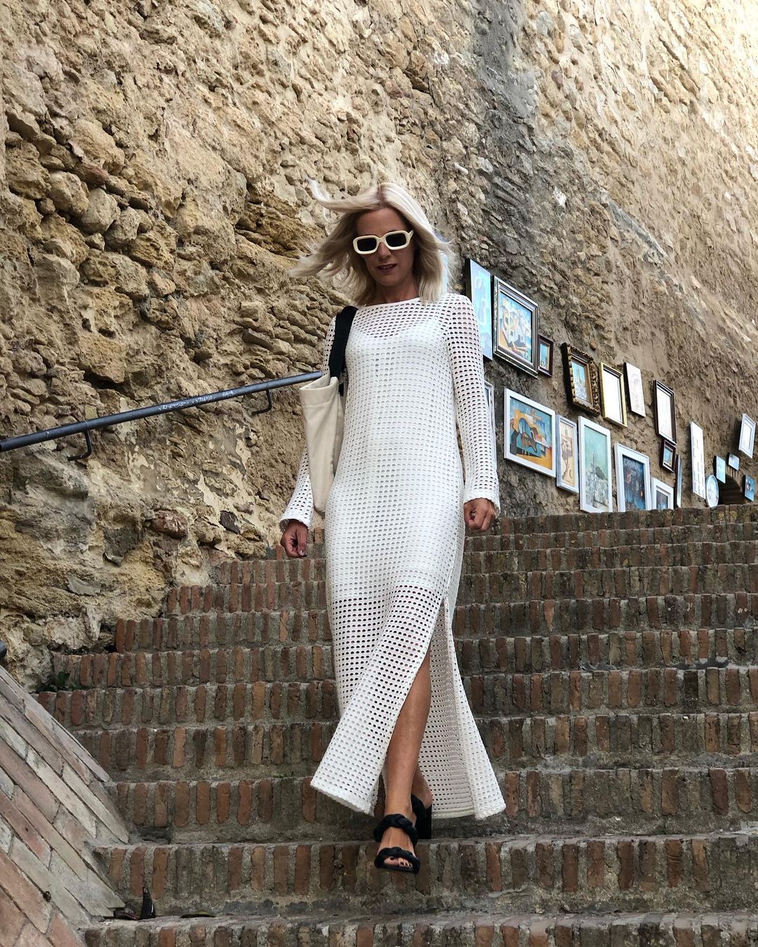 White Crochet Mesh Beach Cover Up Maxi Dress Women Resort