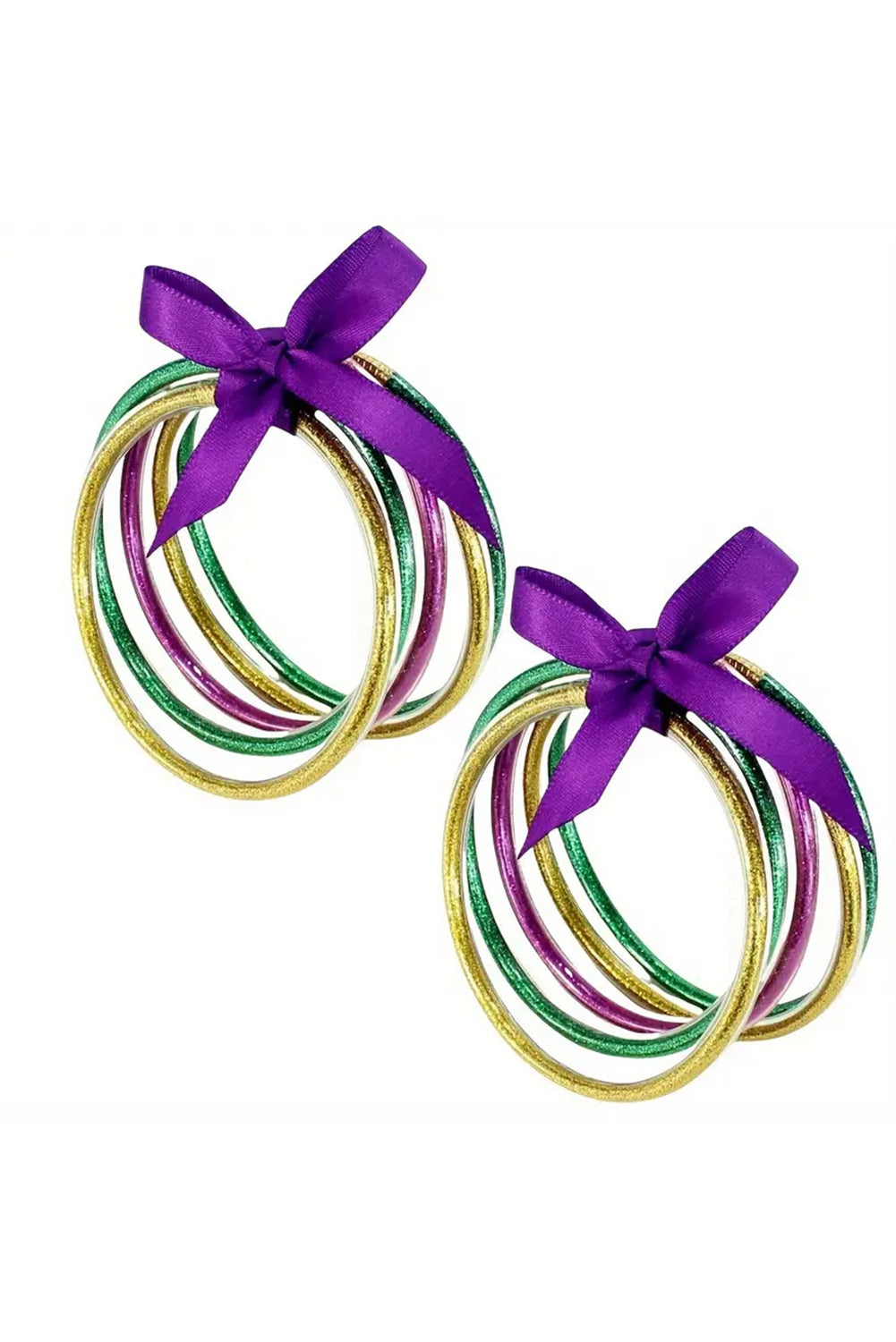 Mardi Gras Glitter Jelly Bangle Bracelet Set 5pcs