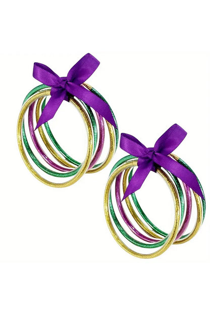 Mardi Gras Glitter Jelly Bangle Bracelet Set 5pcs