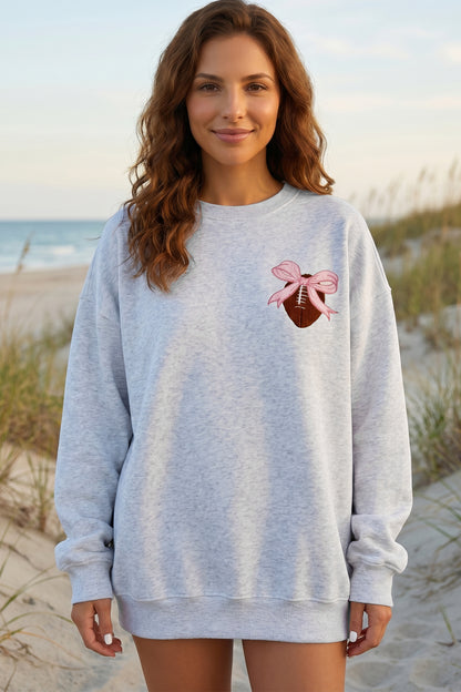 Embroidered Football Bow Back Game Day Sweatshirt