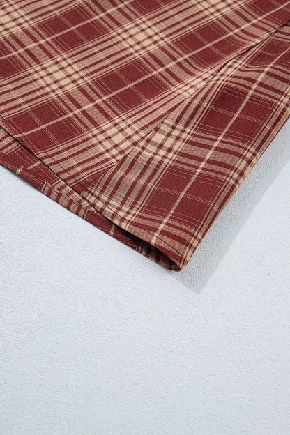 Western Plaid Puff Sleeve Midi Dress Tie Front