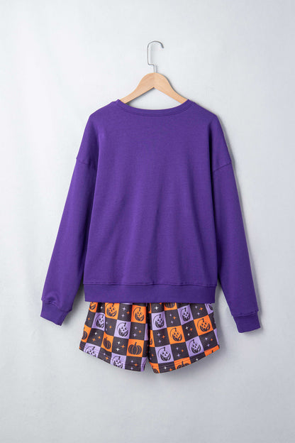 Halloween Witch Graphic Checkerboard Shorts Set