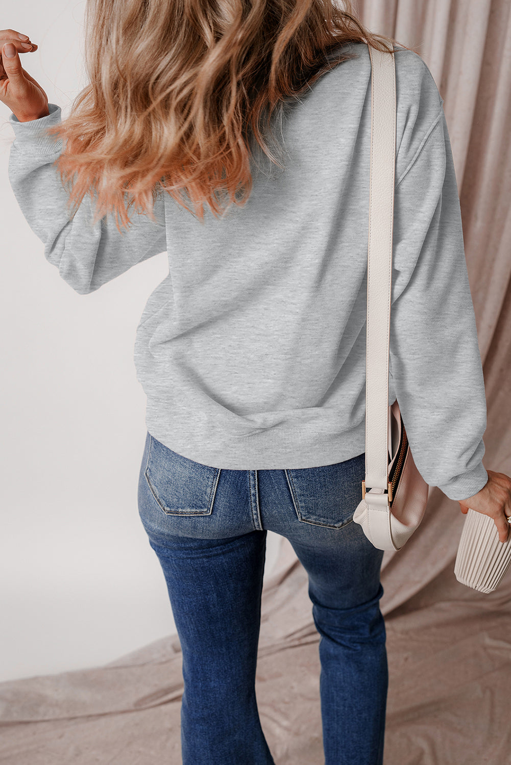 Solid Fleece Lined Drop Shoulder Terry Sweatshirt