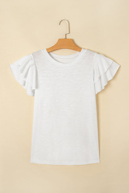 Dark Grey Ruffle Sleeve Casual Tee Boutique Summer Top