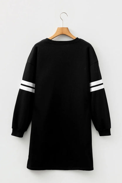 Sequin Ghost Bow Varsity Stripe Halloween Sweatshirt Dress