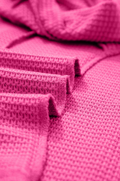 Strawberry Pink Waffle Knit V Neck Short Sleeve Casual Top