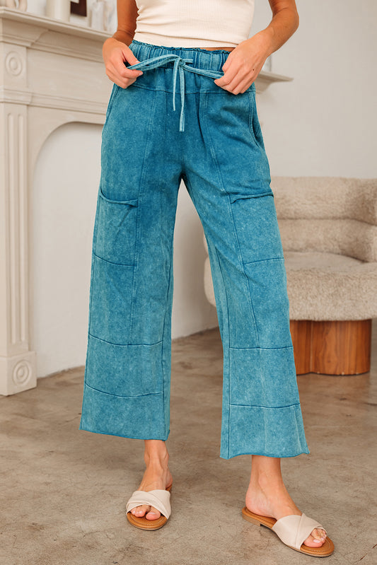 Mineral Wash High Waist Wide Leg Pants with Pockets