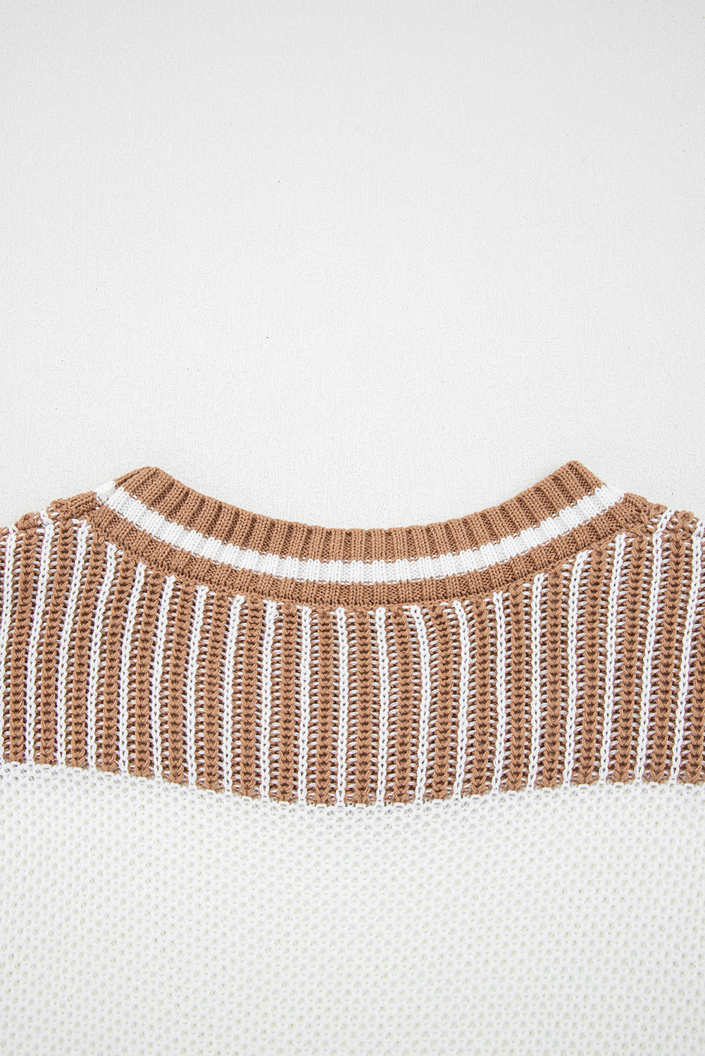 Two Tone Striped Patchwork Drop Shoulder Loose Sweater