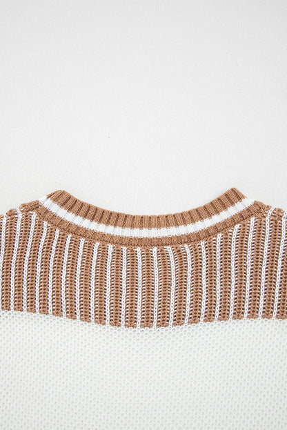 Two Tone Striped Patchwork Drop Shoulder Loose Sweater