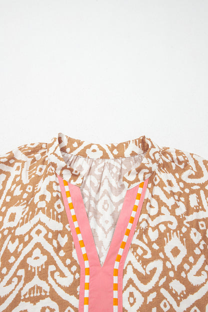 Boho Ikat Print V Neck Shift Dress Summer Mini Dress