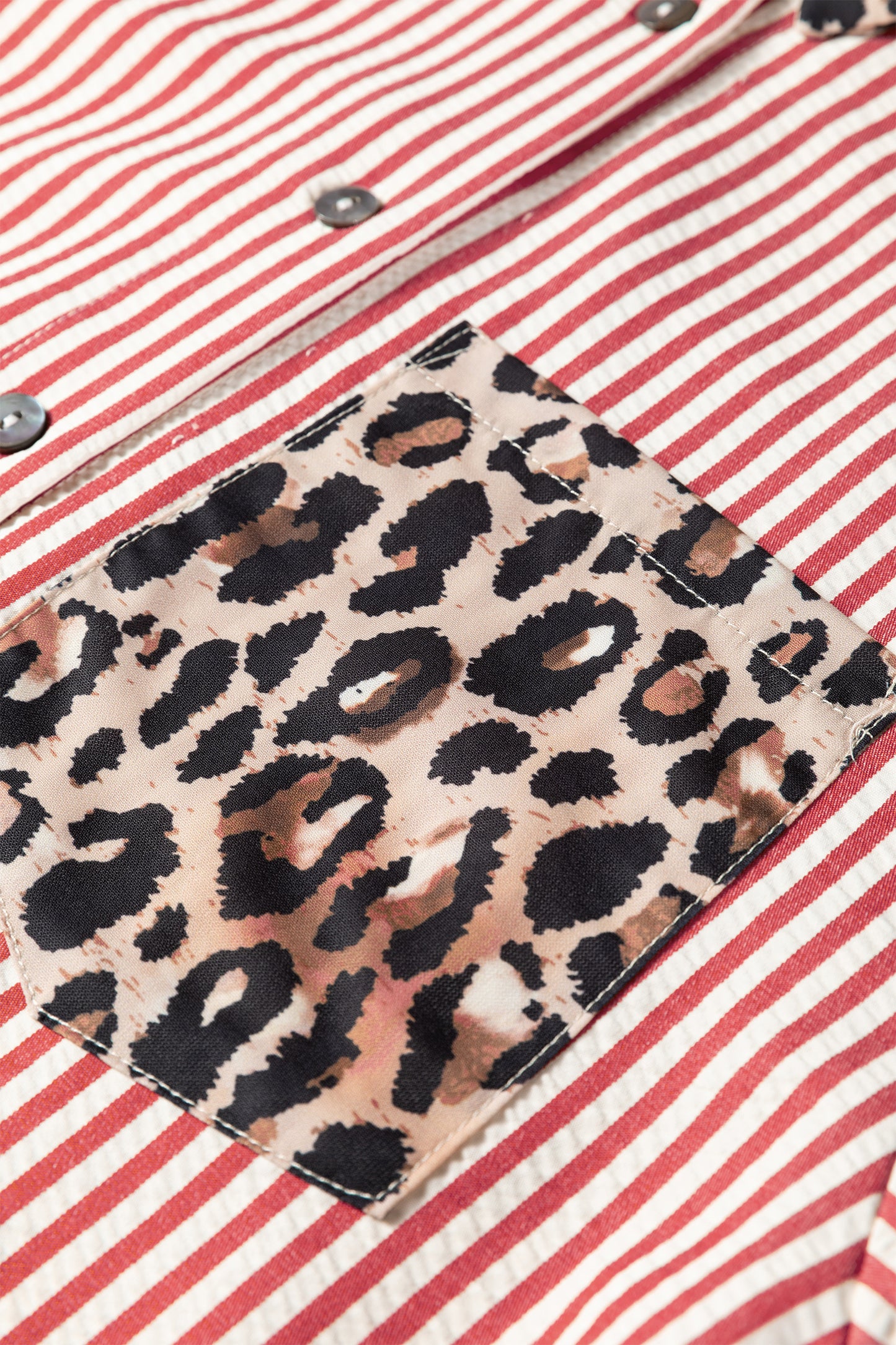 Black Striped Leopard Print Patchwork Button Up Womens Shirt