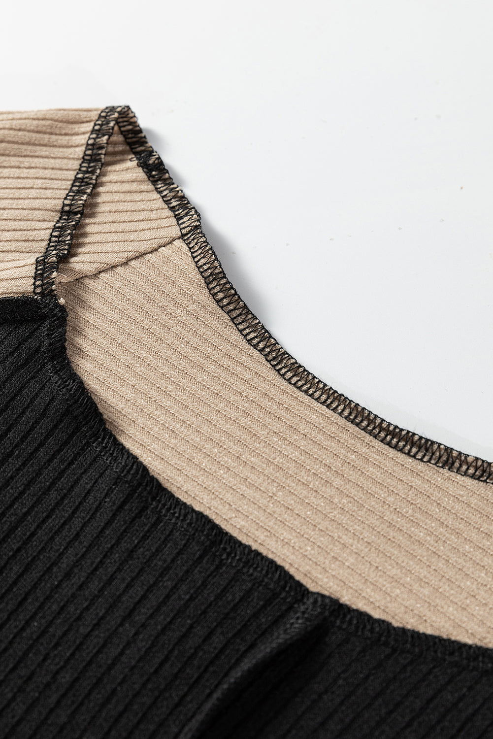 Irregular Color Block Rib Knit Long Sleeve Top