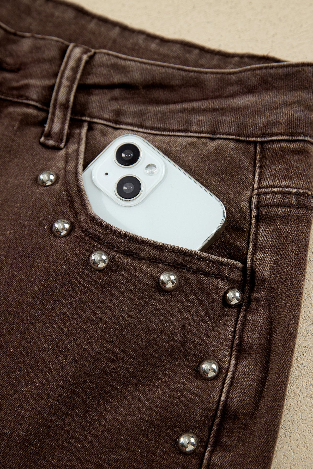 Black Studded Detail Straight Leg Casual Loose Jeans
