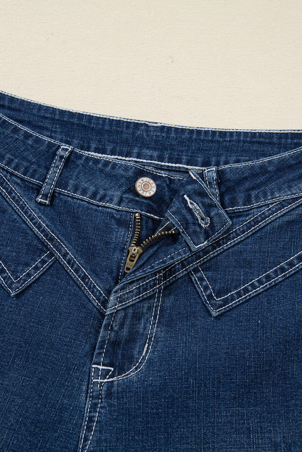 Sail Blue Stitched High Waist Loose Cuffed Jeans