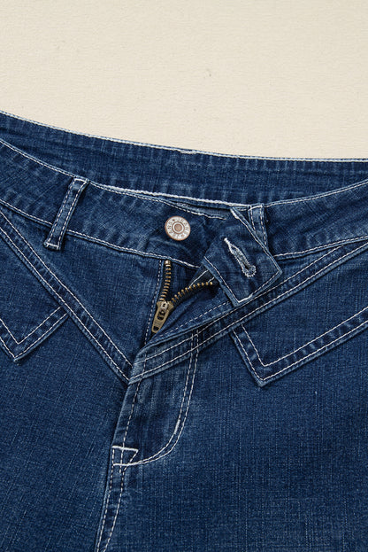 Sail Blue Stitched High Waist Loose Cuffed Jeans