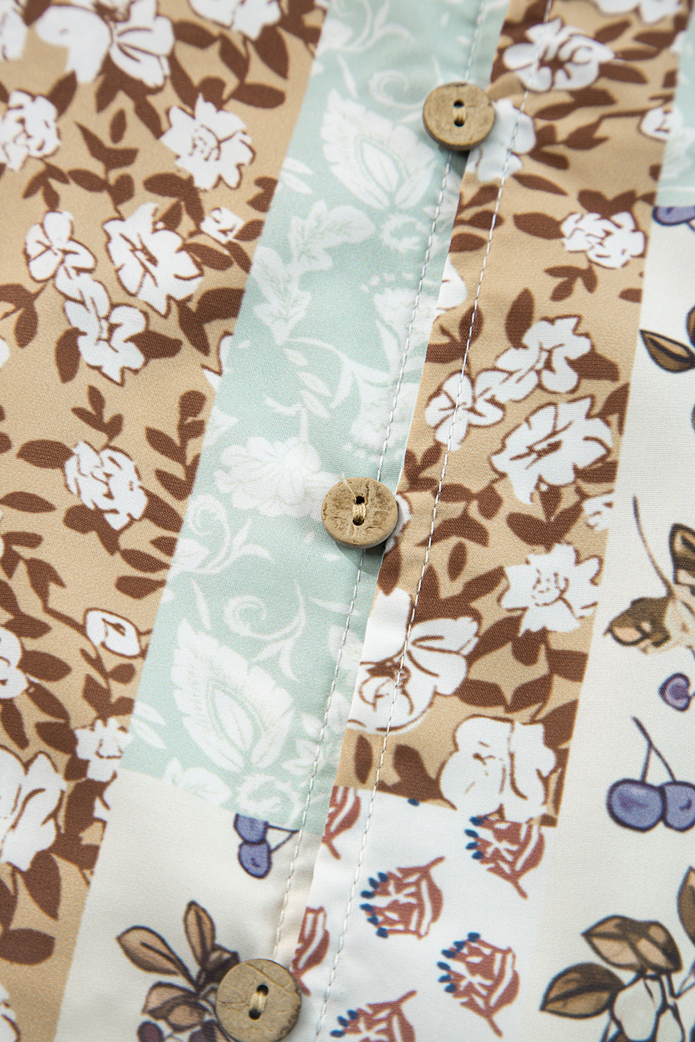 Floral Patchwork Print Button Front Puff Sleeve Blouse