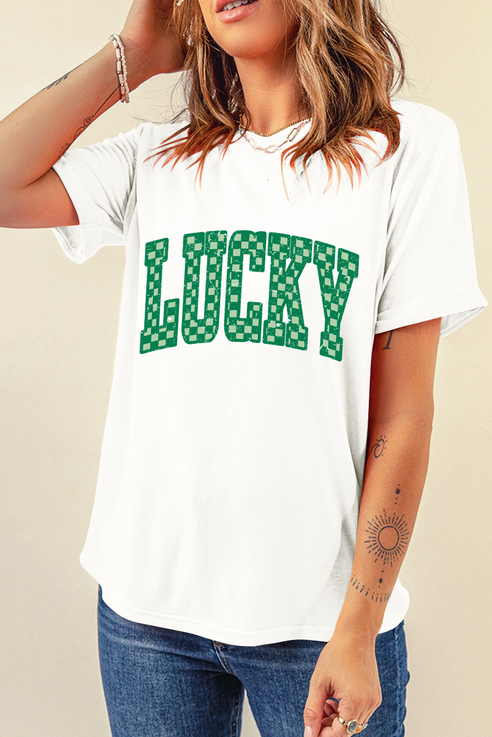 St. Patrick’s White Lucky Checkerboard Graphic Tee