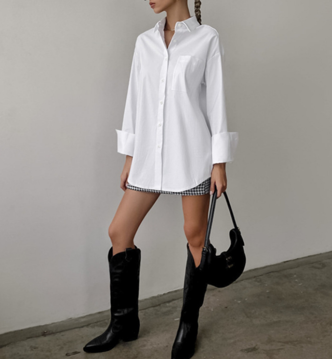 Women's Oversized White Button Down Shirt Long Sleeve